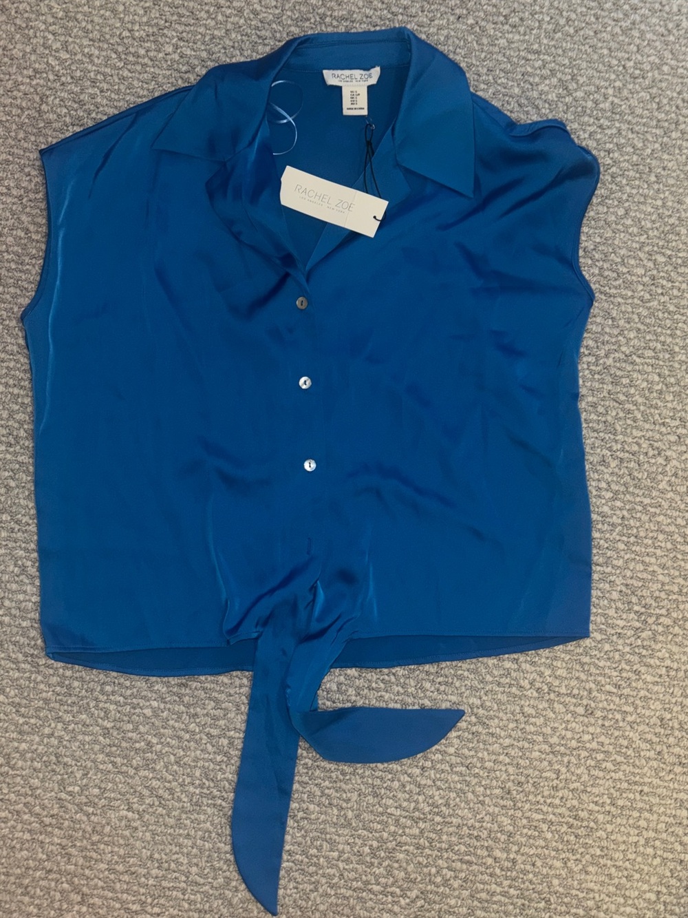 Rachel Zoe Cobalt Blue Sleeveless Silk Tie-Front Blouse